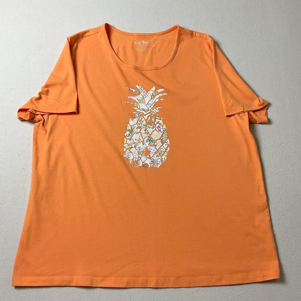 Coral Bay Orange Pineapple Short Sleeve Casual T Shirt Womens 1X